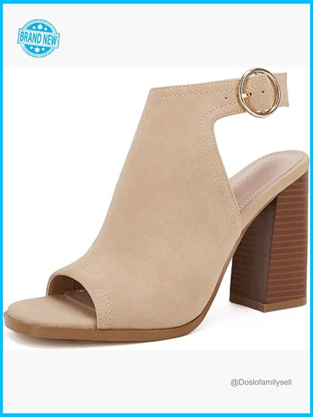 Peep Toe Cutout Stacked Heeled Sandals Ankle Strap Buckle Booties Chunky